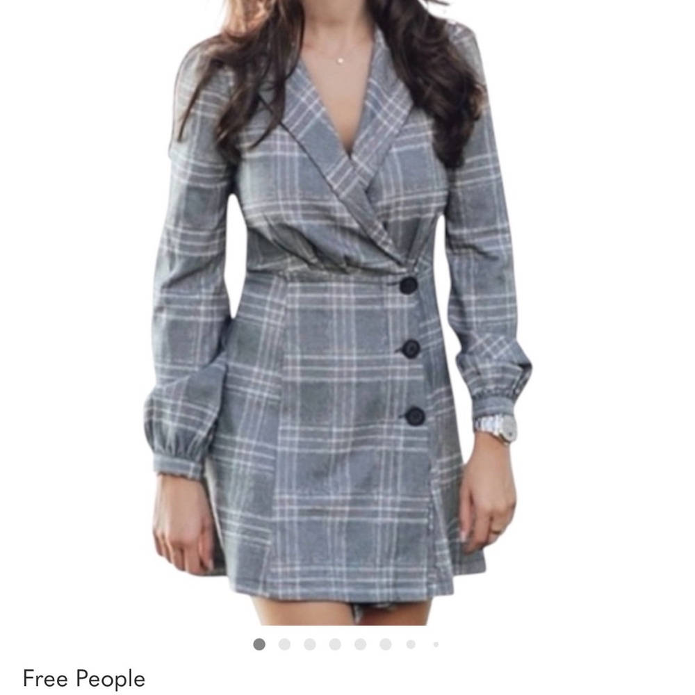 Free People Gray Plaid Wrap Blazer Dress